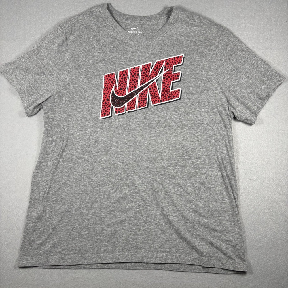 Nike Shirt Mens XL The Nike Tee Gray Red Spellout Swoosh Athletic Sports Outdoor